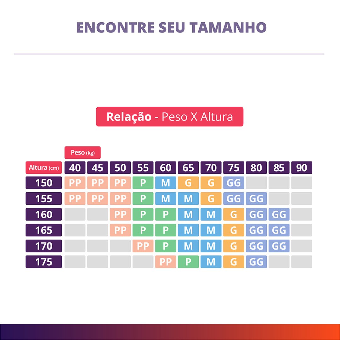 tabela de tamanhos feminino